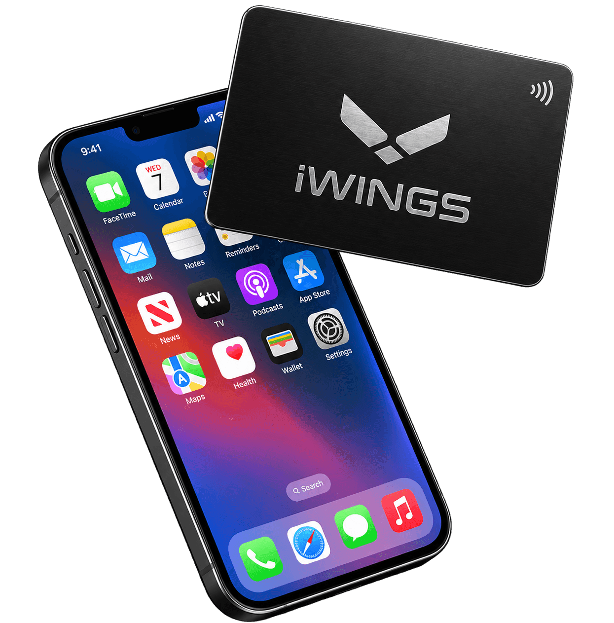The Qshot Metal Card resting against a phone — one tap opens the Qshot profile